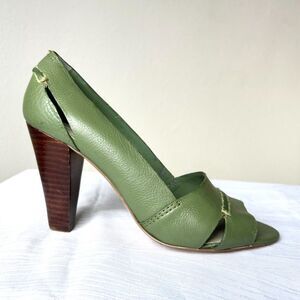NINE WEST Orpeno Green Leather Peep Toe Heels Pumps - Size 7